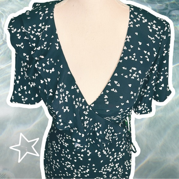 Rebecca Vallance Navy Blue ‘Flores’ Ruffled Printed Crepe Wrap Mini Dress Size 2 - Picture 8 of 15